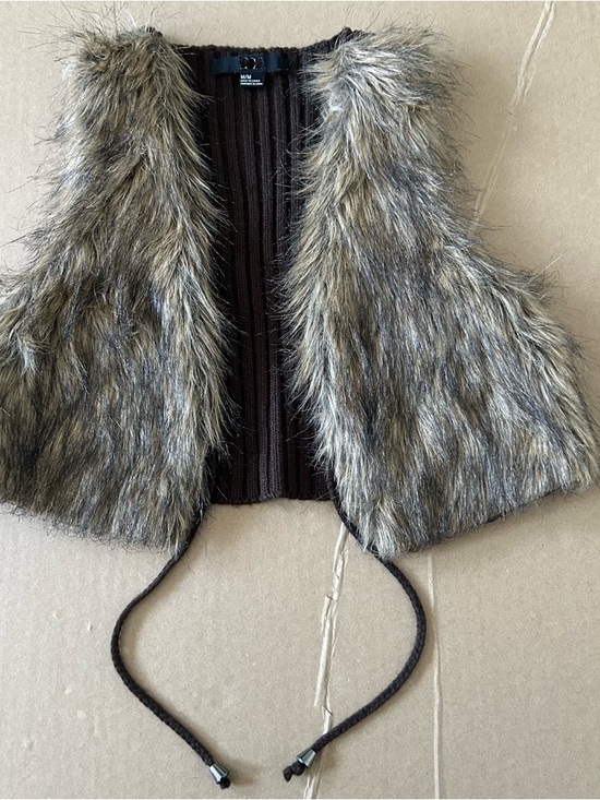 Jackets & Blazers - Y2K Brown Faux Fur Cropped Vest Junior’s Medium Tie Closure Layering Piece Boho